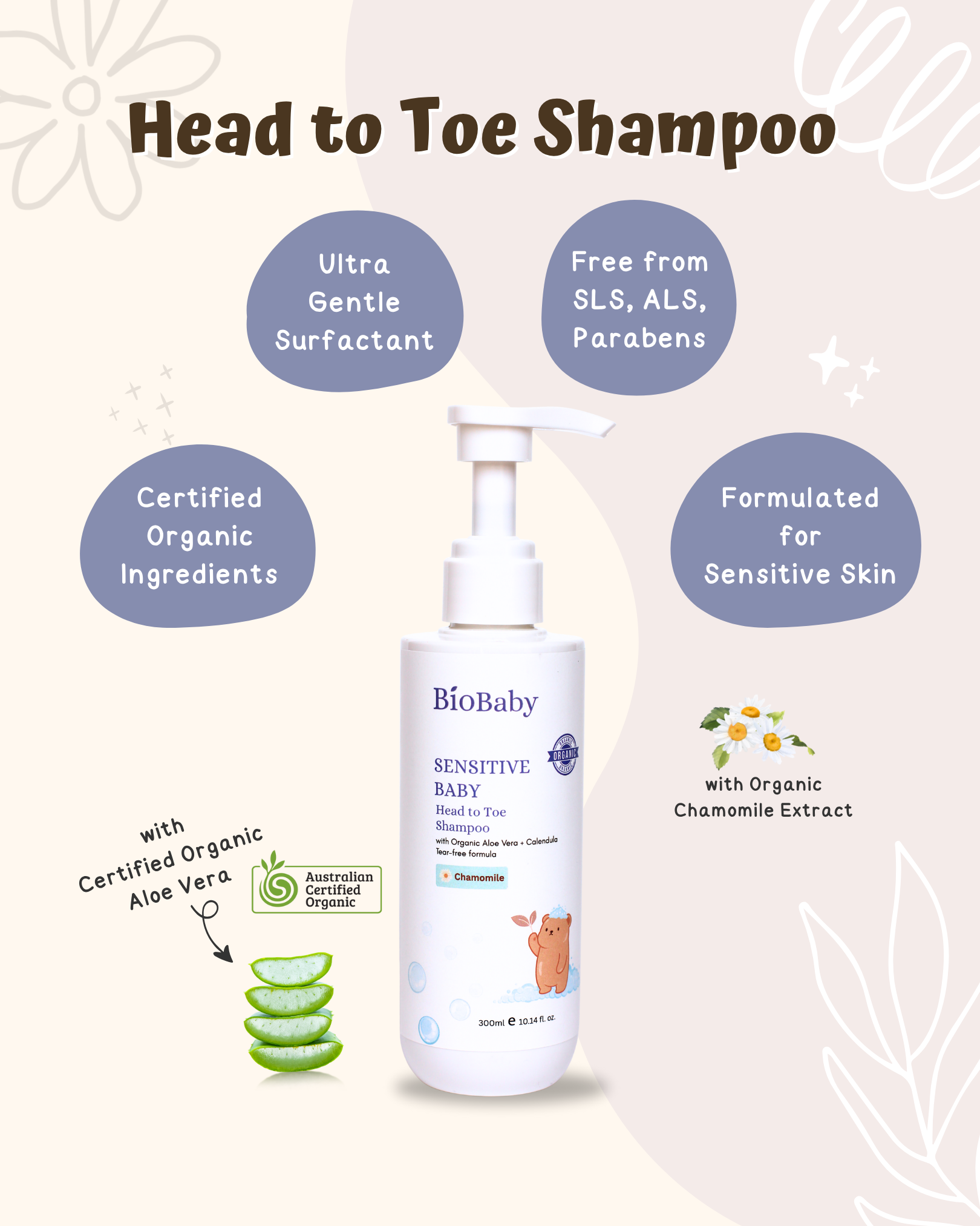 BioBaby™ Organic Baby Head to Toe Shampoo (300ml)